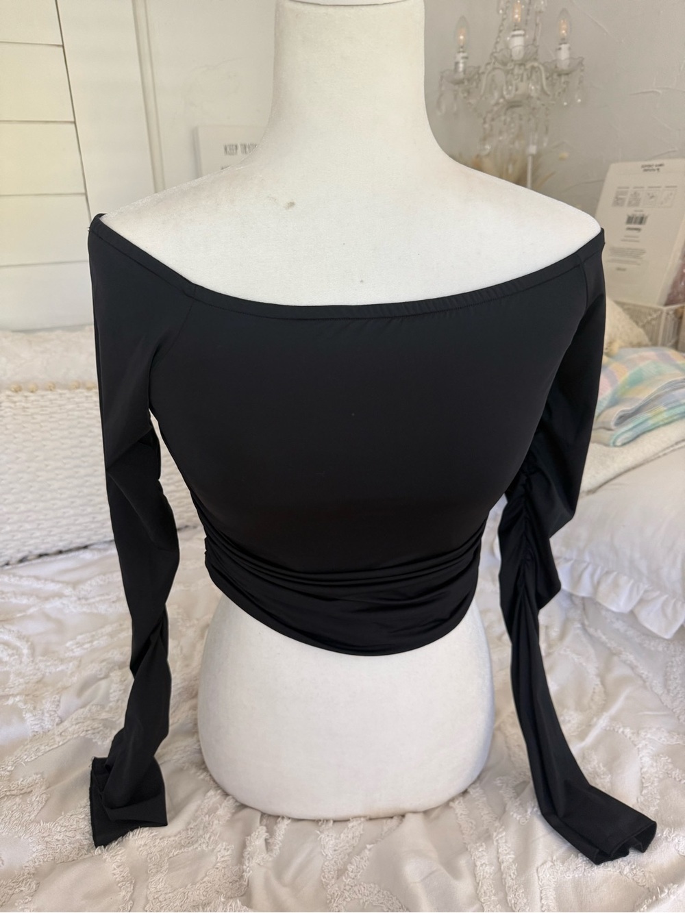 Edikted Black Off-Shoulder Long Sleeve Crop Top